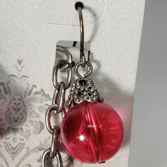 Women's Layered Silver tone & Pink Drop Beaded Necklace with Matching Earrings - Picture 6 of 6